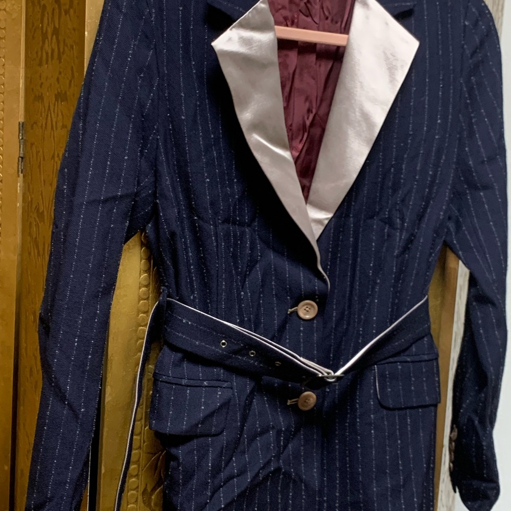 Sies Marjan suit jacket pants set dark blue white pinstripe 6 S-M - Picture 6 of 11